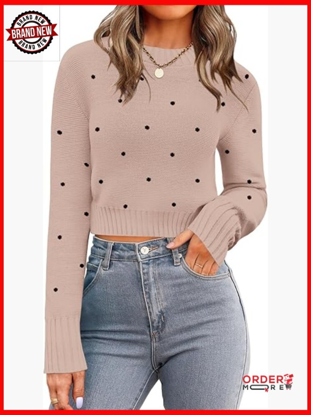Crewneck Cropped Sweater Long Sleeve Ribbed Knit Pullover Tops